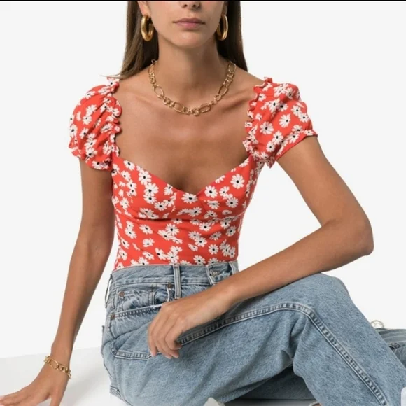 Reformation Jewel Floral Print Sweetheart Neckline Bustier Top Size 12 - Picture 10 of 10